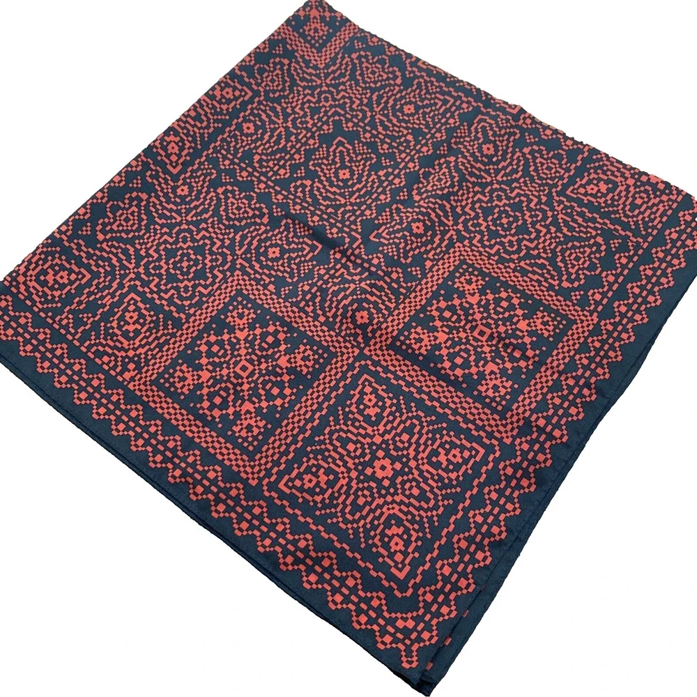 Vintage Glentex Black & Red Silky Polyester Scarf Square Made in Japan Geometric